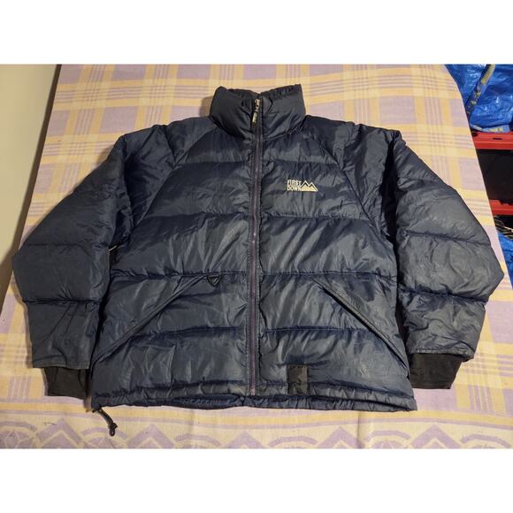 90's Rare Vintage FIRST DOWN Dark Blue Puffer Coat Ski Winter Mens Size XL Big
